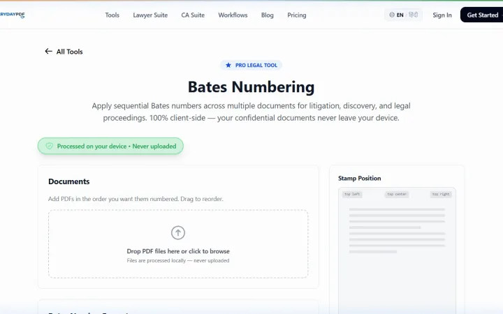 EverydayPDF Bates number court filings